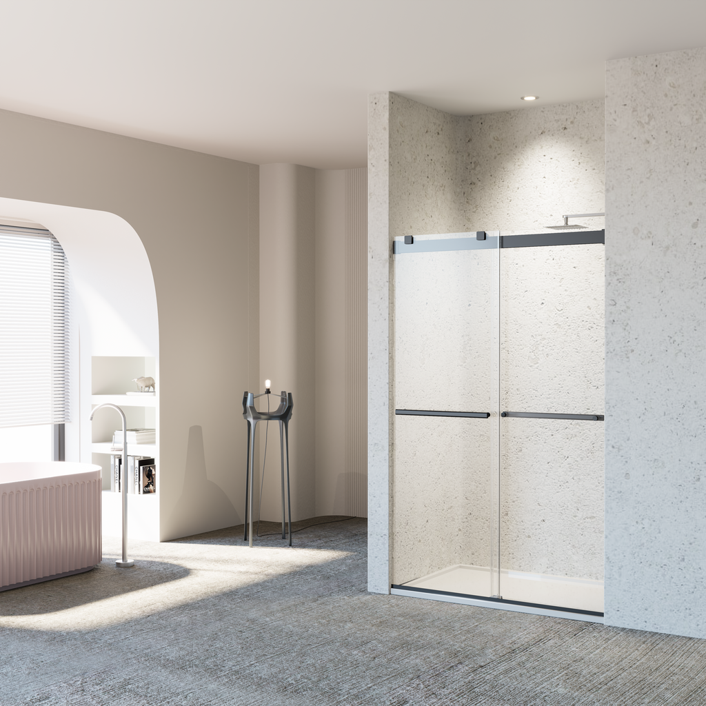 Frameless Double Sliding Soft-Close Shower Door – Matte Black