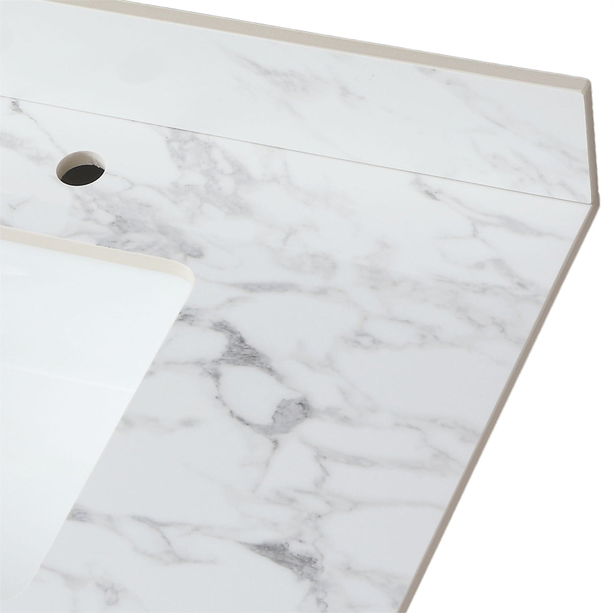 Elegant Sintered Stone Bathroom Vanity Top with Rectangular Undermount Ceramic Sink - White