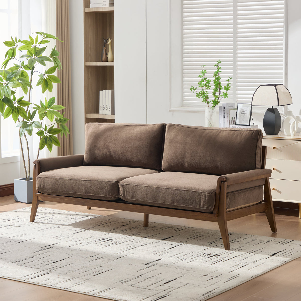 Mid-Century Modern Velvet Fabric Sofa