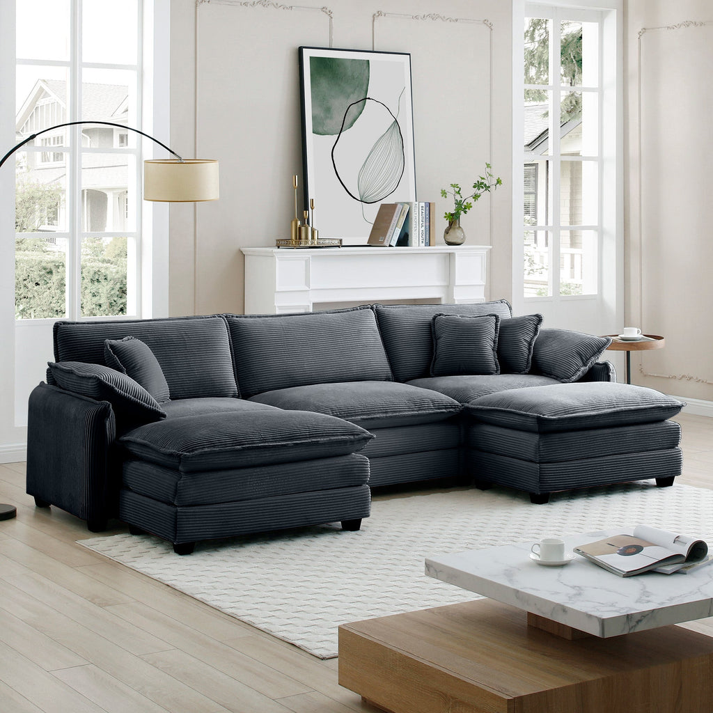 Oversized Modular Cushioned Sofa with Conversible Ottoman - Corduroy