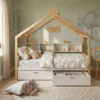 House Bed With Bookshelf Storage and Integrated Shelves - White