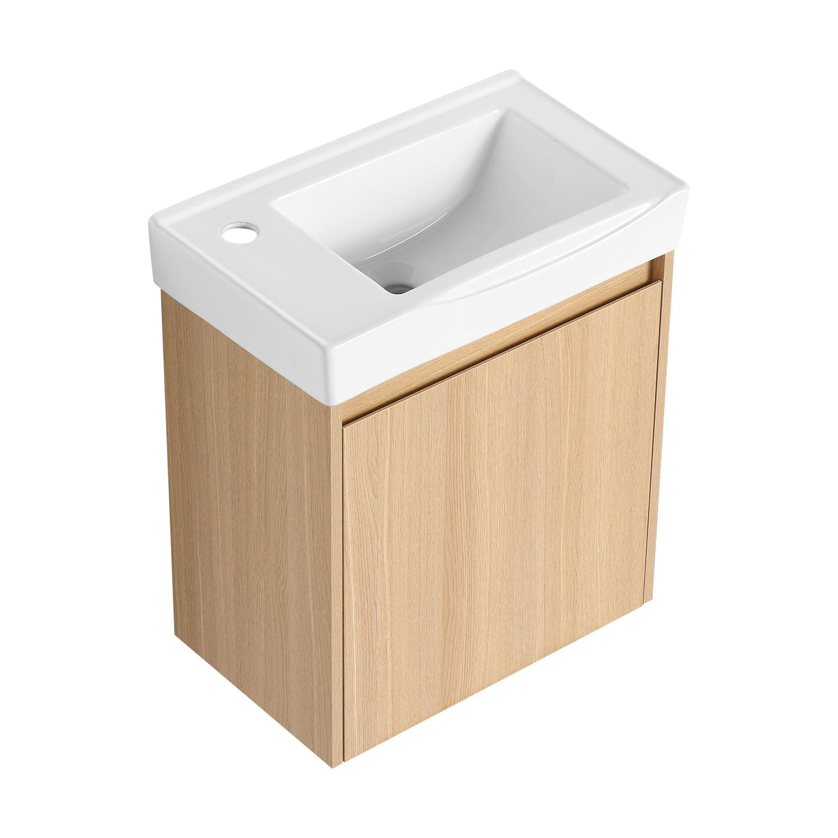 Modern Bathroom Vanity with Ceramic Basin and Storage Cabinet - Light Brown, Black, or White