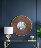 Round Wooden Wall Mirror with Iron Frame - Neutral Colorway