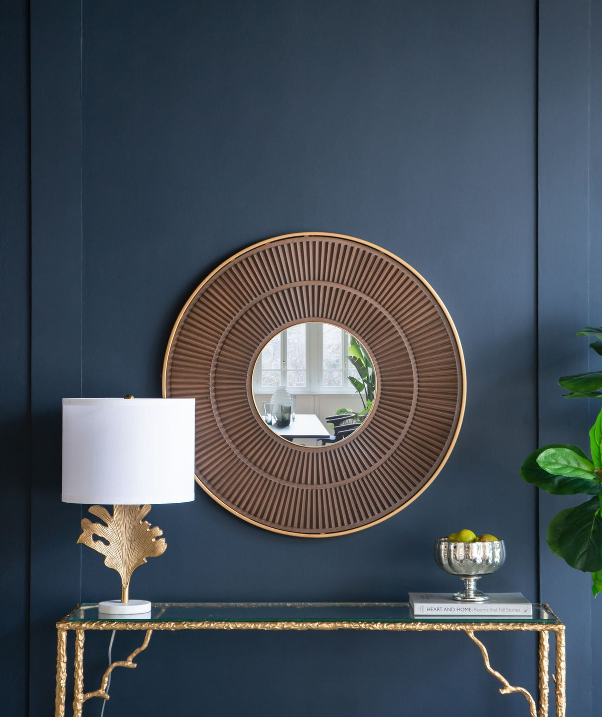 Round Wooden Wall Mirror with Iron Frame - Neutral Colorway