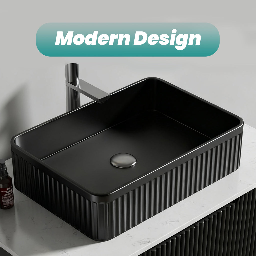 BB17 Integrated Black Ceramic Bathroom Vanity Sink with Scratch-Resistant Finish - Black