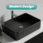 BB17 Integrated Black Ceramic Bathroom Vanity Sink with Scratch-Resistant Finish - Black
