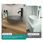 Tempered Glass Vessel Sink with Pop-Up Drain - White, Pearl Silver, Dark Brown, Dark Gray