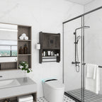 Bathroom Wall Cabinet with Adjustable Shelf, Towel Bar and Paper Holder - Grey