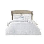 5 Piece Ruffled Comforter Set with Embroidered Decorative Pillow - White