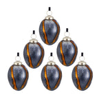 Blue Glass Christmas Ball Ornaments Set of 6 with Brass Accents