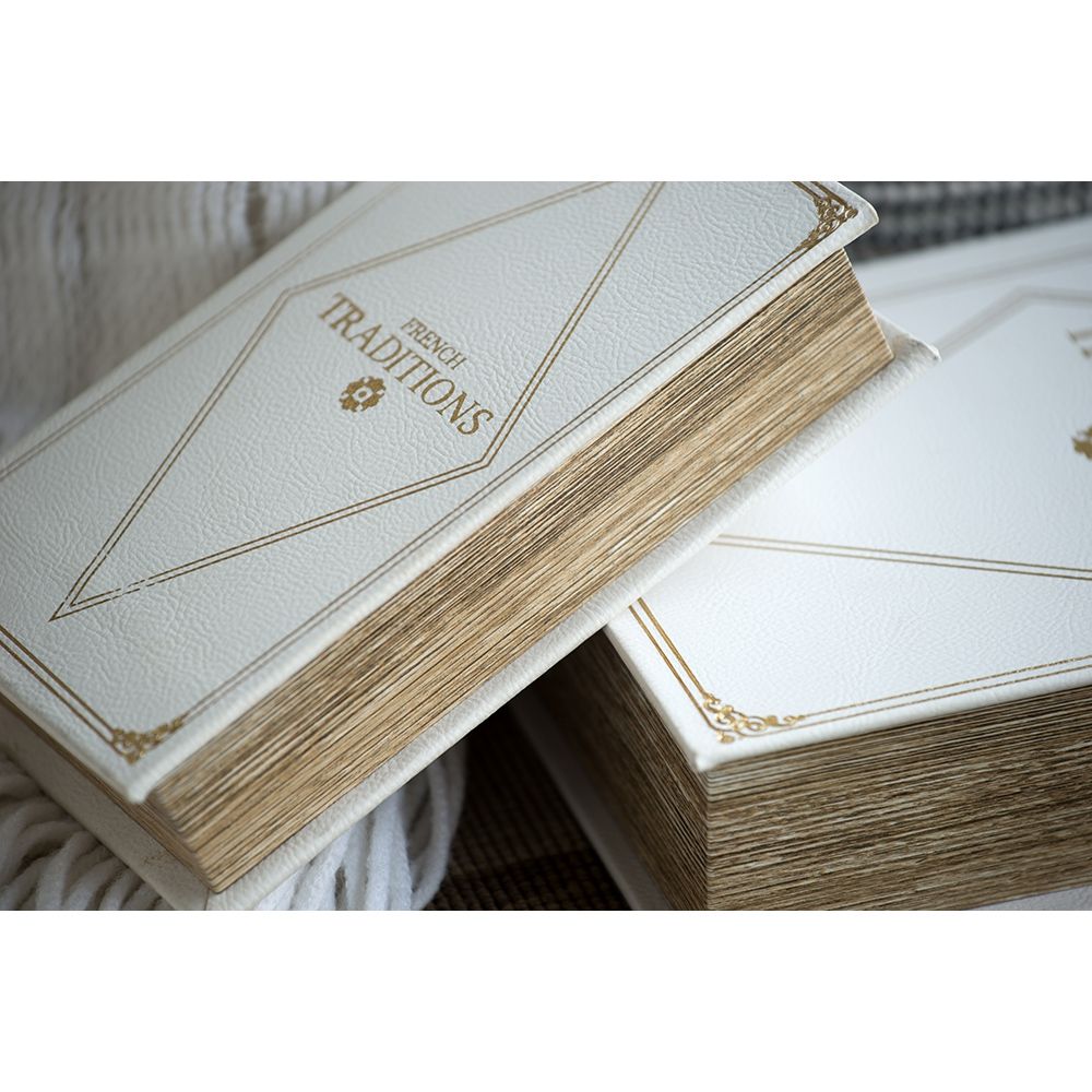 Book Boxes Set of 2 with Faux Leather Covers - White / Gold
