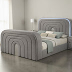 Upholstered Bed with LED, TV Stand & Bluetooth Fireplace - Dark Gray