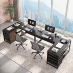 L-Shaped Computer Desk with Drawers and Shelves - Black or Dark Brown