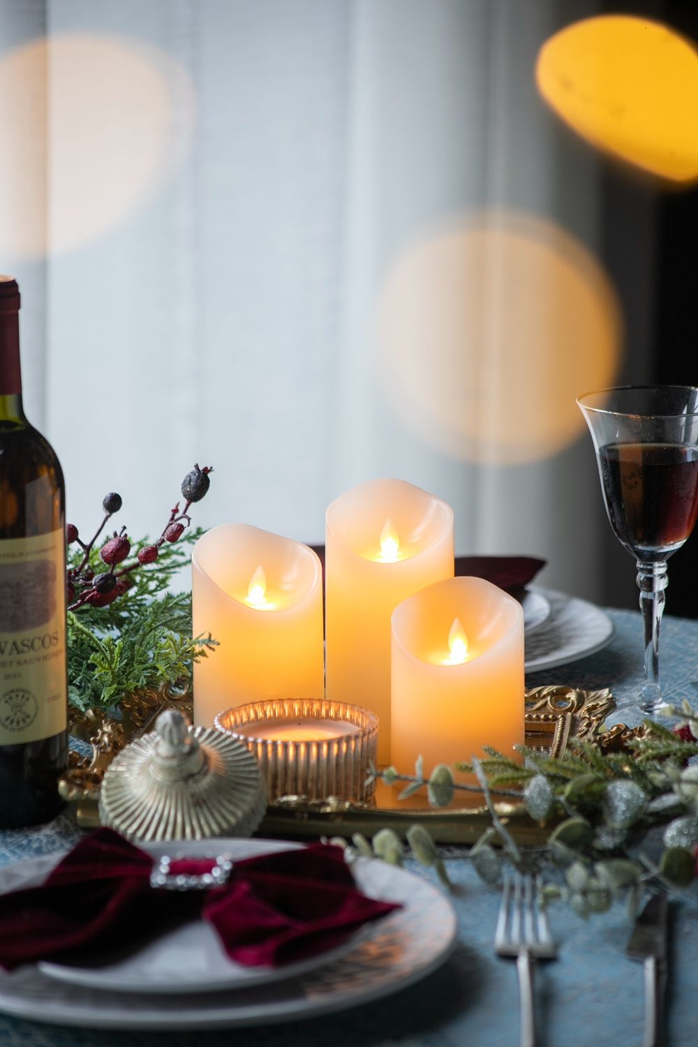 Flickering LED Candles Set with Remote Timer - Ivory