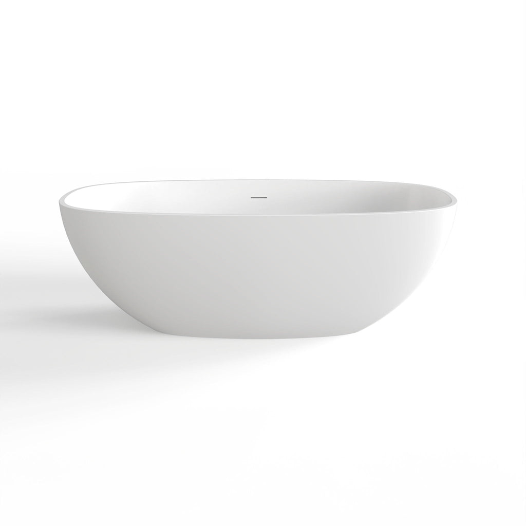Matte White Freestanding Soaking Bathtub with Ergonomic Design - Solid Surface
