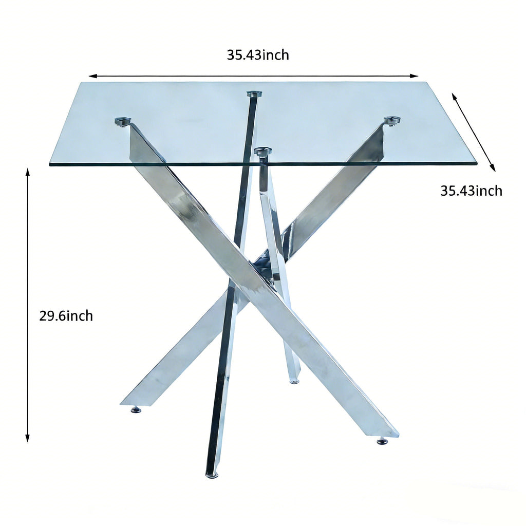 Modern Tempered Glass Dining Table with Cross Metal Legs - Multiple Colors
