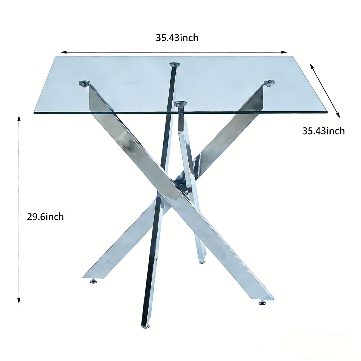 Modern Tempered Glass Dining Table with Cross Metal Legs - Multiple Colors