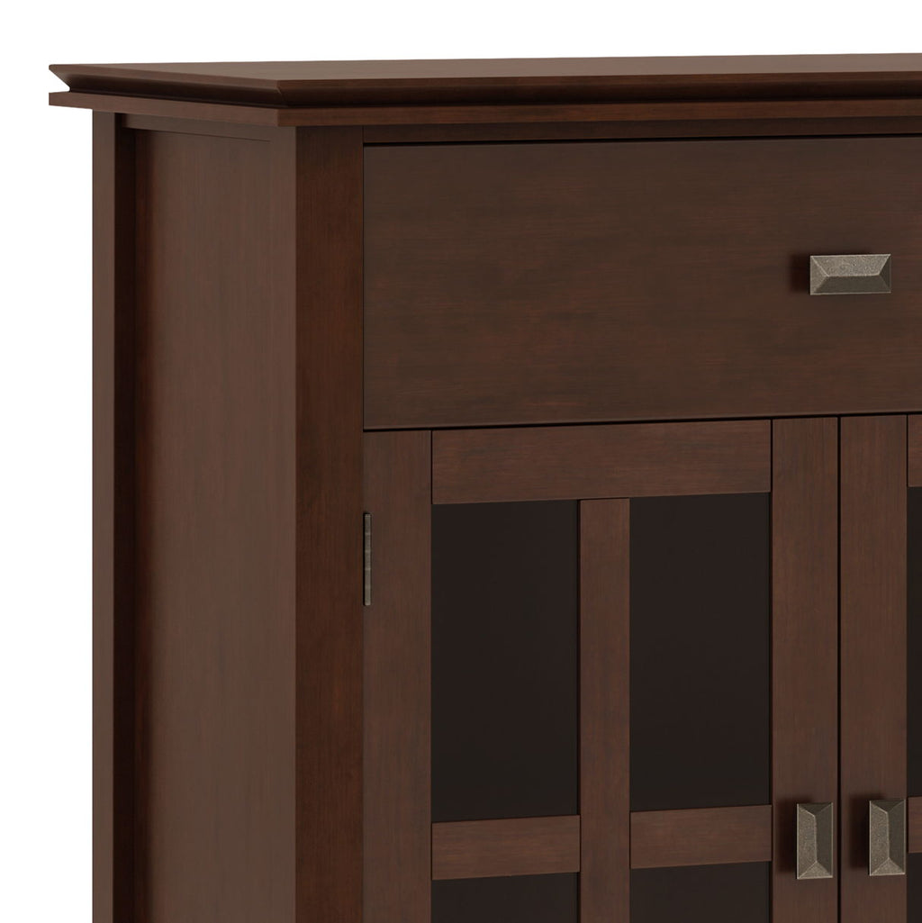 Large 4 Door Sideboard Buffet with Glass Doors - Russet Brown