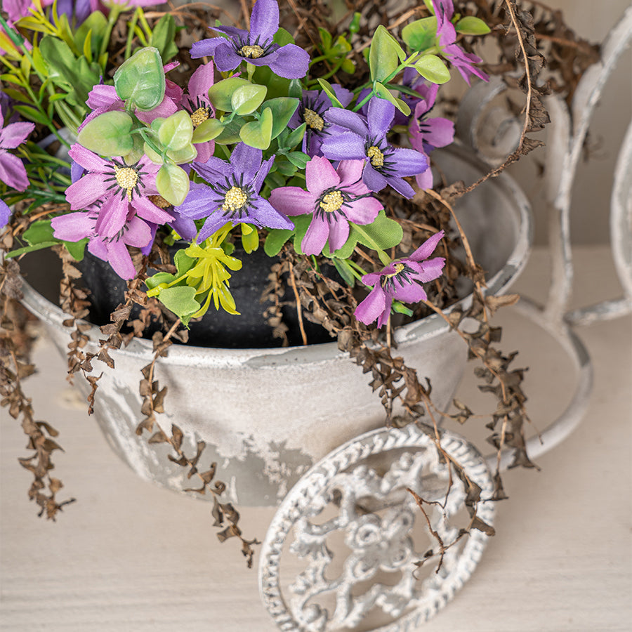 Rustic Bicycle Metal Wire Wall Planter Basket with Vintage Design - Grey and White