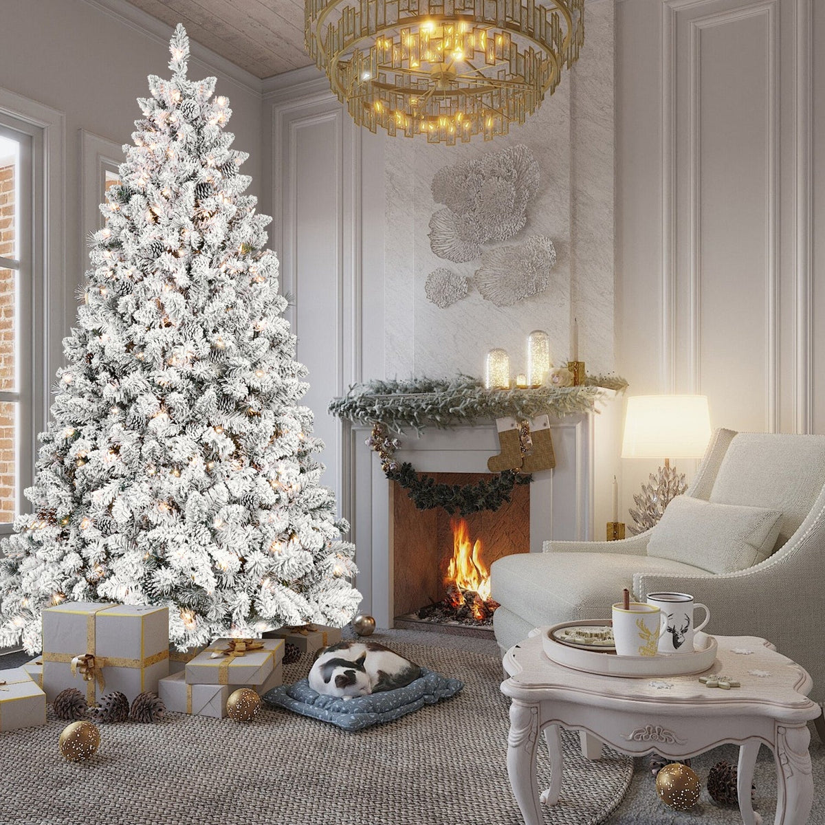 7.5FT Flocked Christmas Tree with 550 UL Lights