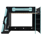 Full Size Wood Loft Bed with Desk and RGB Light - Cloud