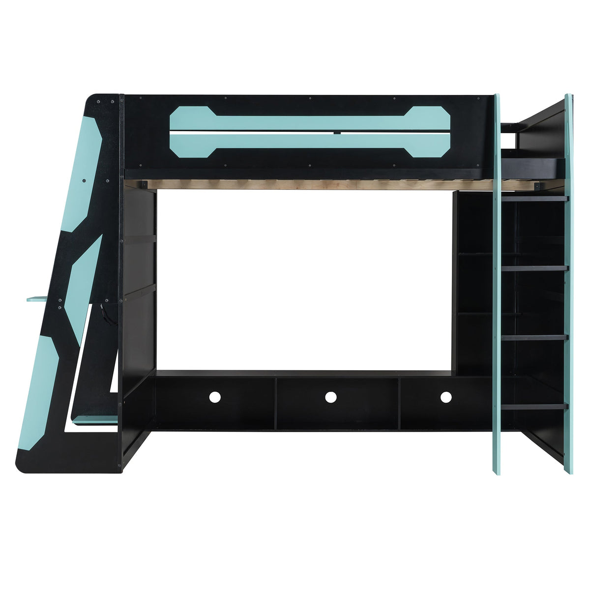 Full Size Wood Loft Bed with Desk and RGB Light - Cloud