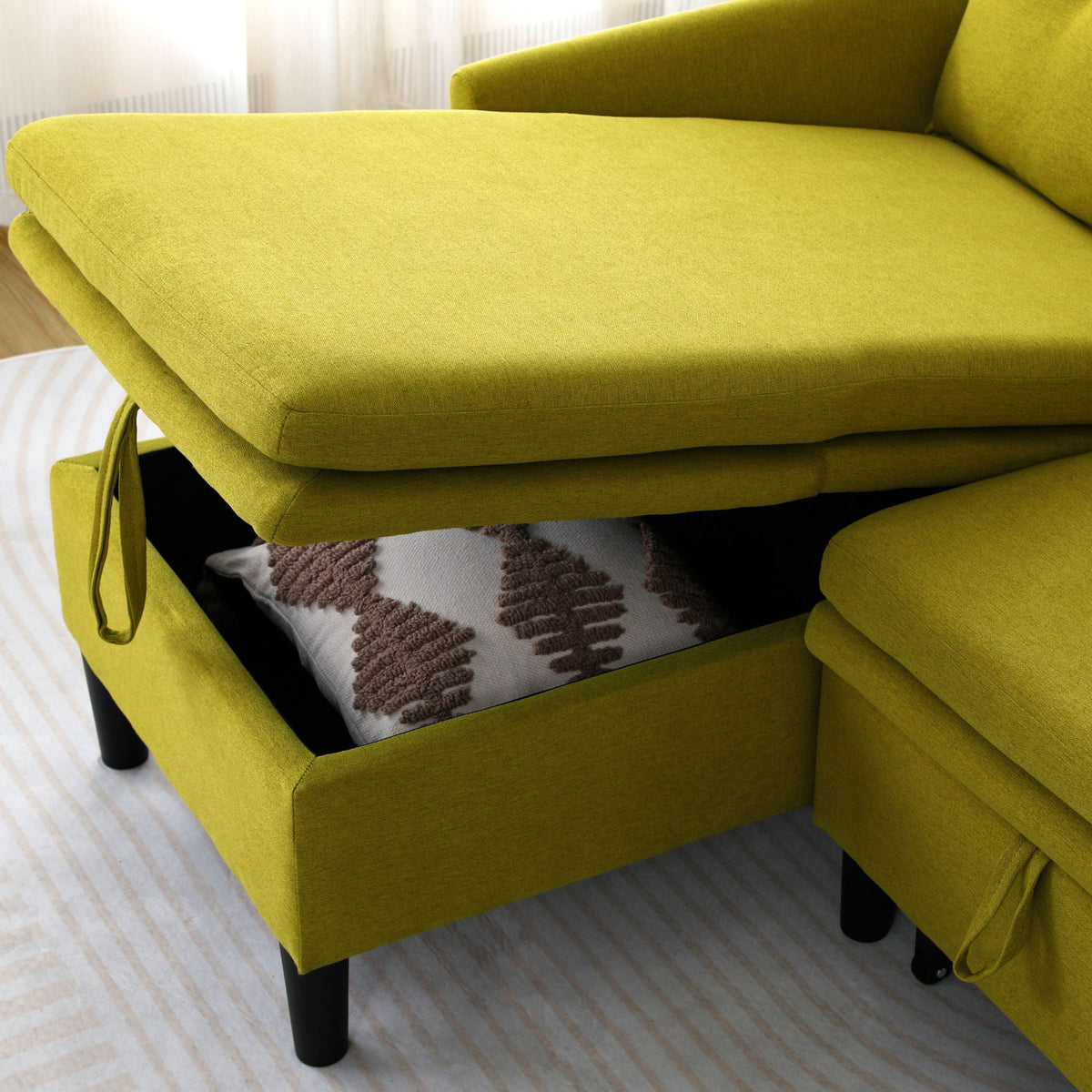 Reversible Chaise Sleeper Sectional Sofa with Storage - Cotton-Linen Upholstery