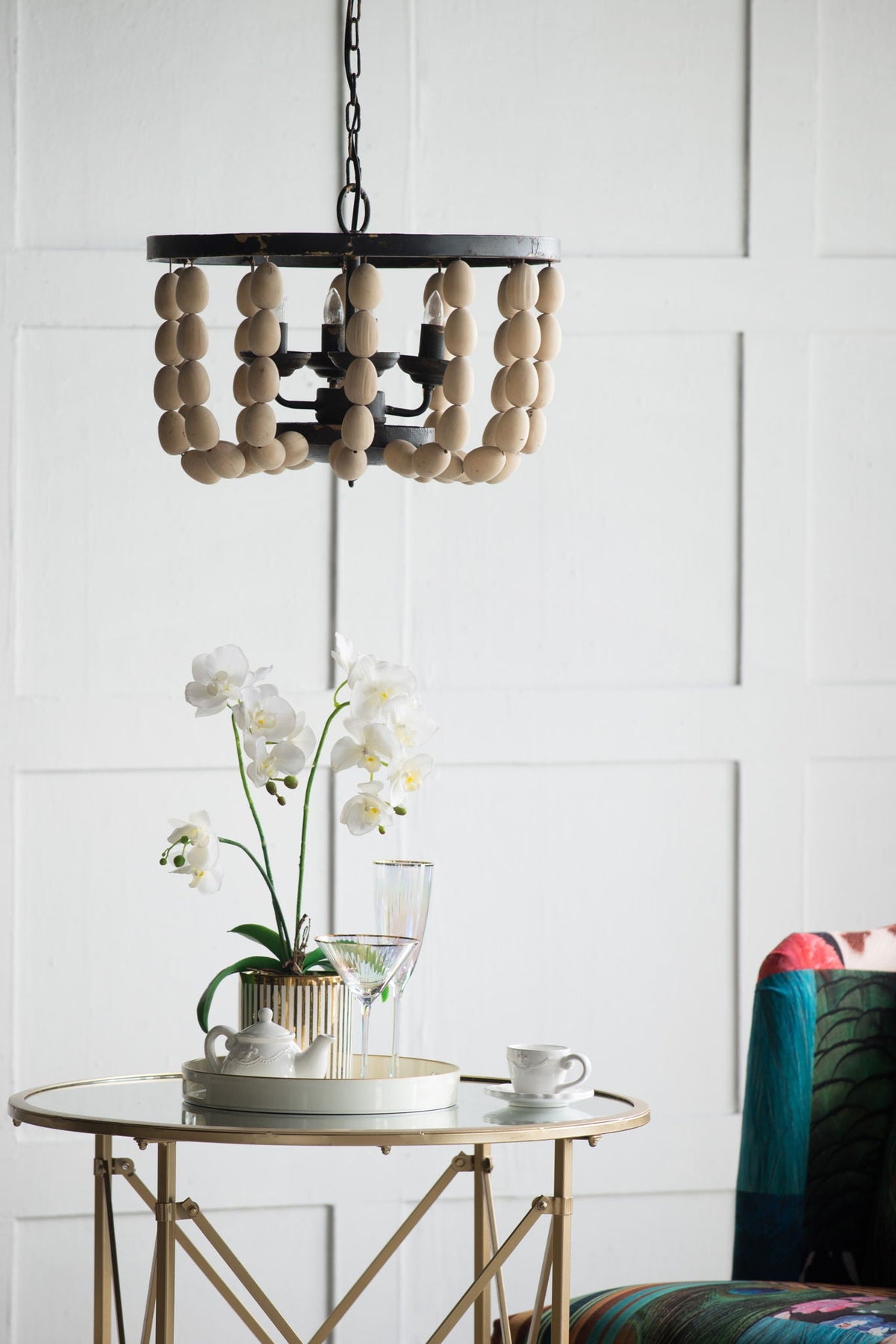 4 Light Wood Chandelier with Adjustable Chain