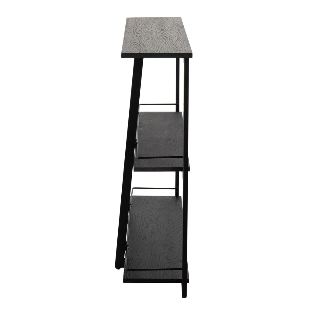 Industrial Bookcase with Black Bamboo & Steel Frame - Black