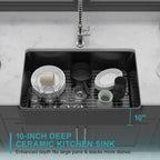 Farmhouse Ceramic Apron Front Single Bowl Kitchen Sink with Durable Design - White or Black