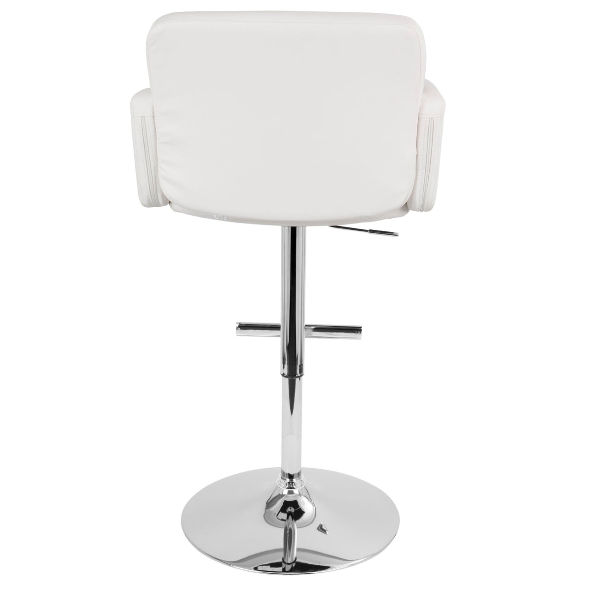 White Contemporary Adjustable Barstool with Swivel and Padded Seat - Bar Height