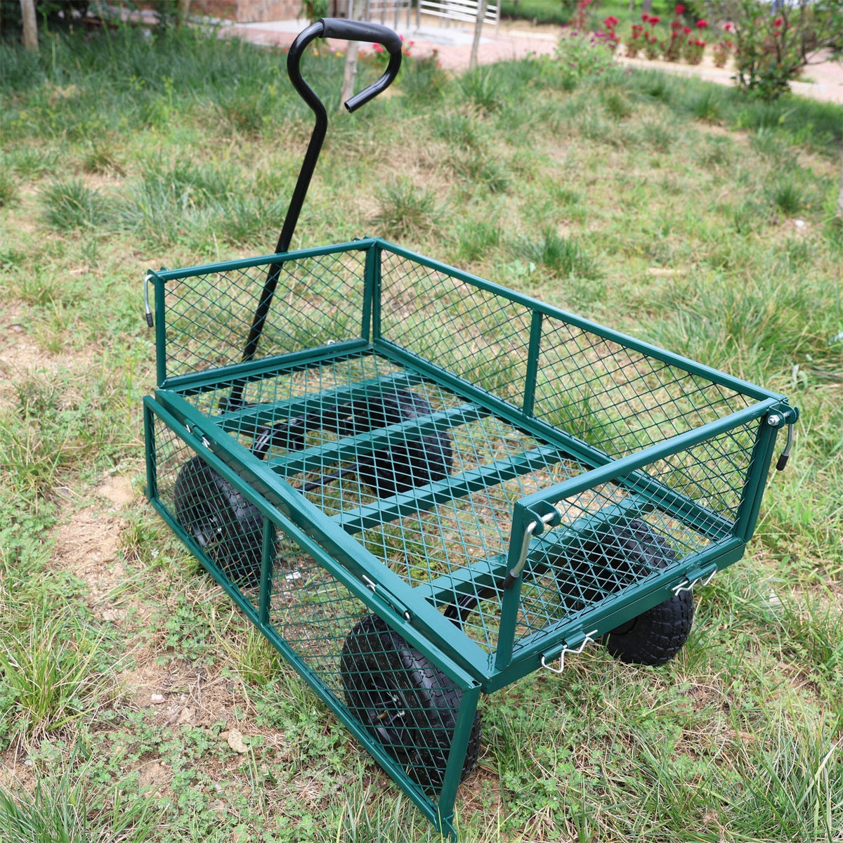 Green Outdoor Wagon Cart with Foldable Steel Frame - 550 lb Capacity