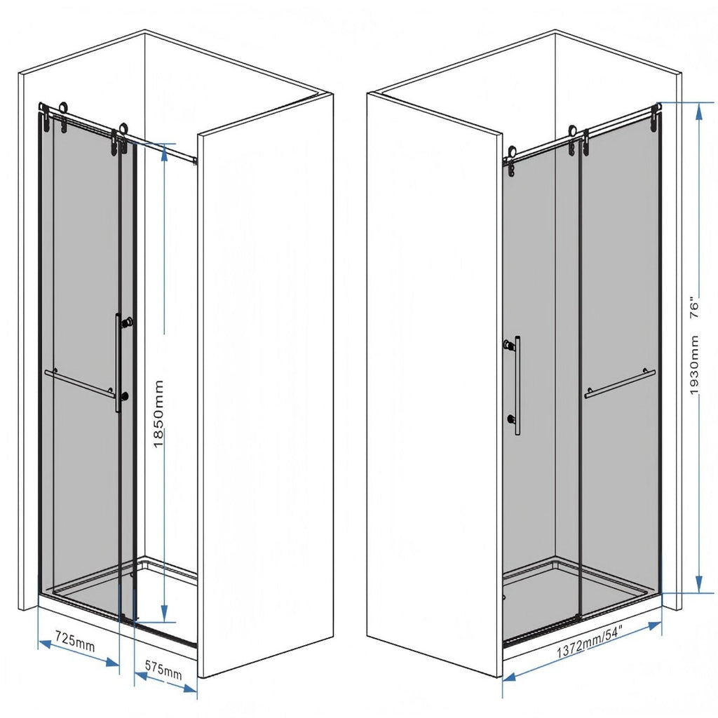 Frameless Sliding Bathtub Door with Tempered Glass - Black or Gray