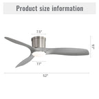 Flush Mount Ceiling Fan With Dimmable LED Light and Reversible DC Motor - Pearl Silver or Light Brown