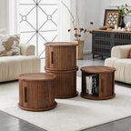 Round Nightstands with Sliding Door Storage - Walnut