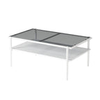 Rectangular Coffee Table with Tempered Glass Top and Metal Legs - Black, Dark Brown, or White