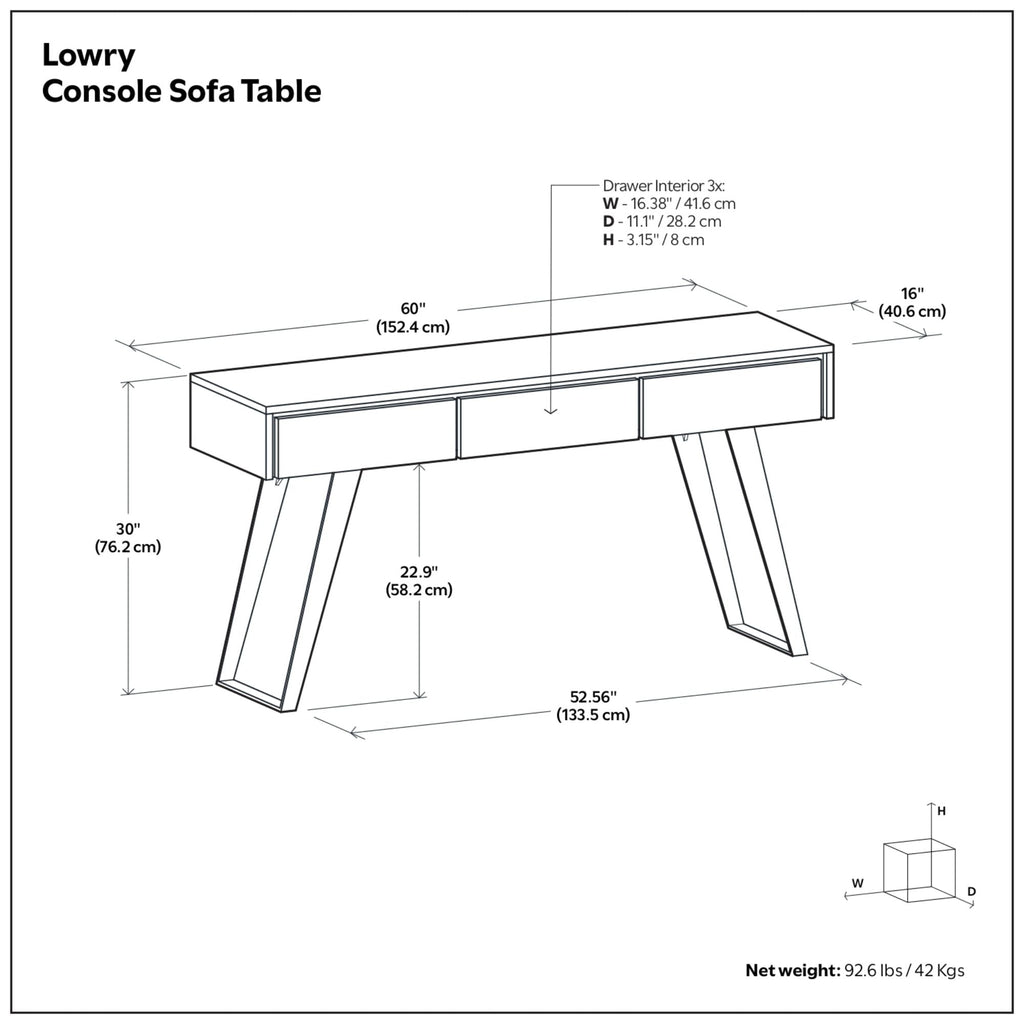 Oak Console Sofa Table with Storage Drawers - Lowry