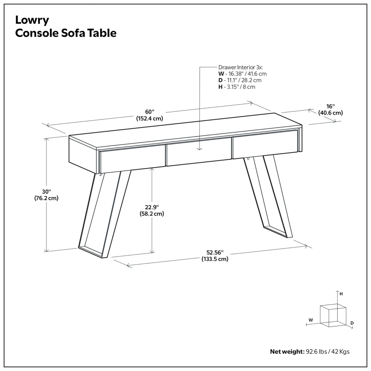Oak Console Sofa Table with Storage Drawers - Lowry