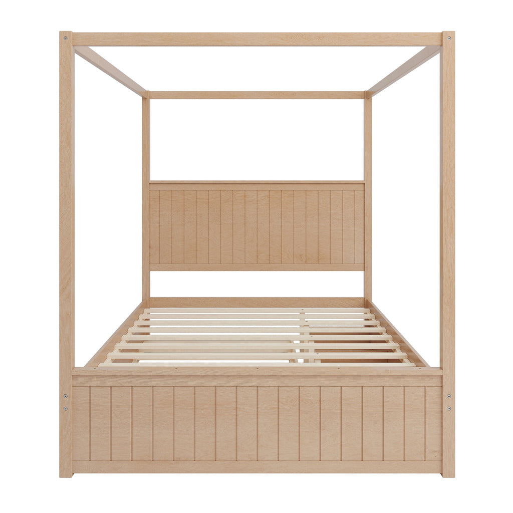Canopy Platform Bed with Trundle and 3 Storage Drawers - Queen, Solid Pine