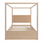 Canopy Platform Bed with Trundle and 3 Storage Drawers - Queen, Solid Pine