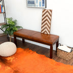 Antique Brown Upholstered Bench with Solid Wood Frame - Brown