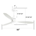 Ceiling Fan with Reversible DC Motor, LED Light & Remote Control - Dark Brown or White