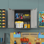 Metal Wall Mounted Tool Storage Cabinet with 2 Locking Doors and Adjustable Shelf - Gray or Black