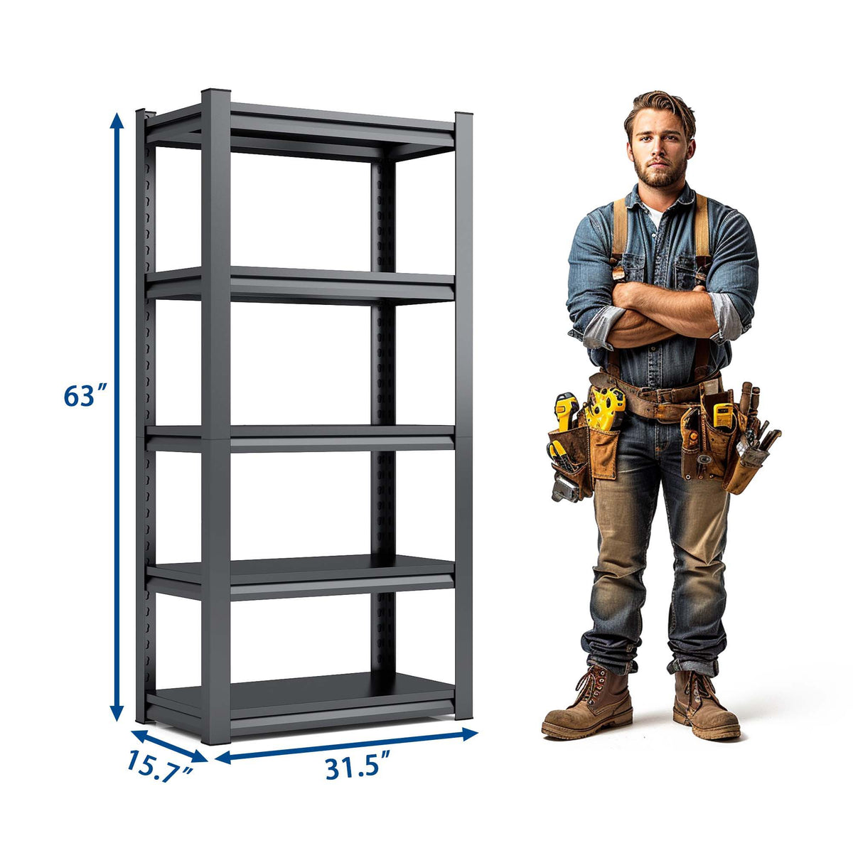 Heavy Duty Metal Garage Shelving Unit with Adjustable Shelves - Black