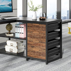 L-Shaped Computer Desk with Drawers and Shelves - Black or Dark Brown
