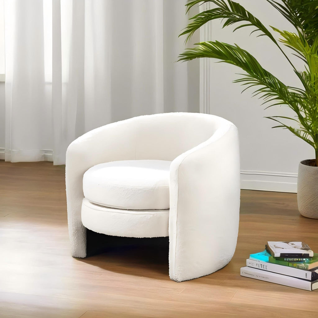 White Lounge Chair with Boucle Upholstery - Fully Padded Back