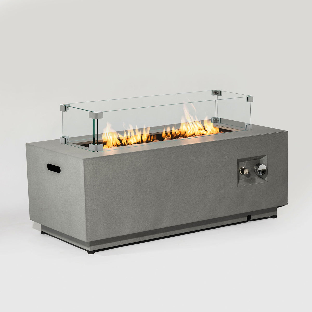 Propane Gas Fire Pit Table with Glass Wind Guard - Gray