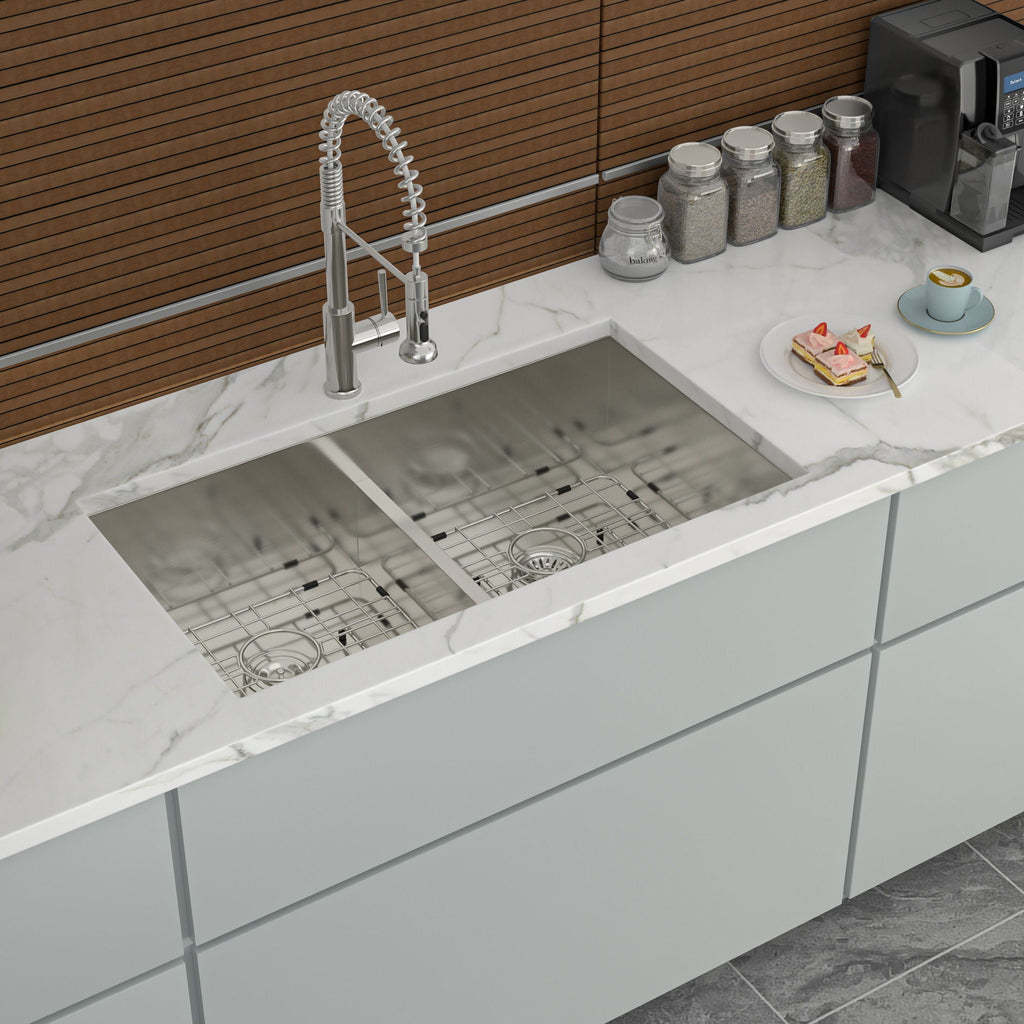 Modern Double Bowl Undermount Sink with 10" Deep Basins - Gray