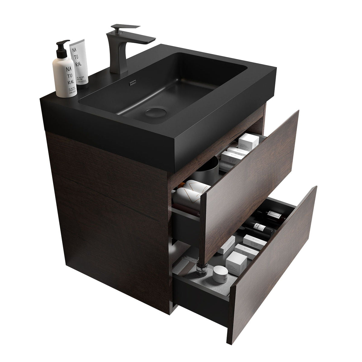 Alice Wall-Mounted Bathroom Vanity with Integrated Sink - Black or White