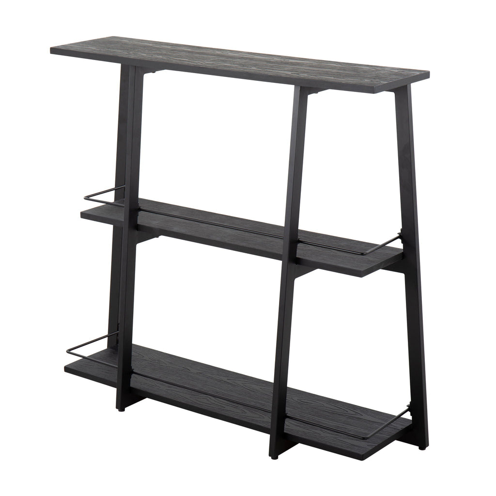 Industrial Bookcase with Black Bamboo & Steel Frame - Black